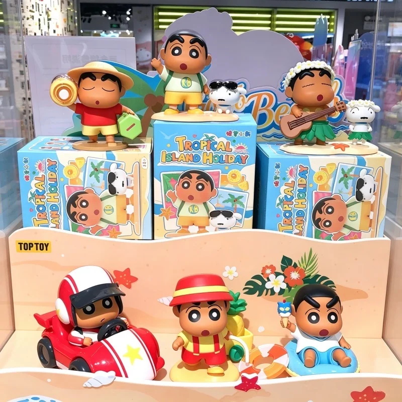 Original TOPTOY Crayon Shin-Chan Tropical Island Holiday Series Figures Blind Box Anime Peripheral Ornaments Collect Toy Gifts