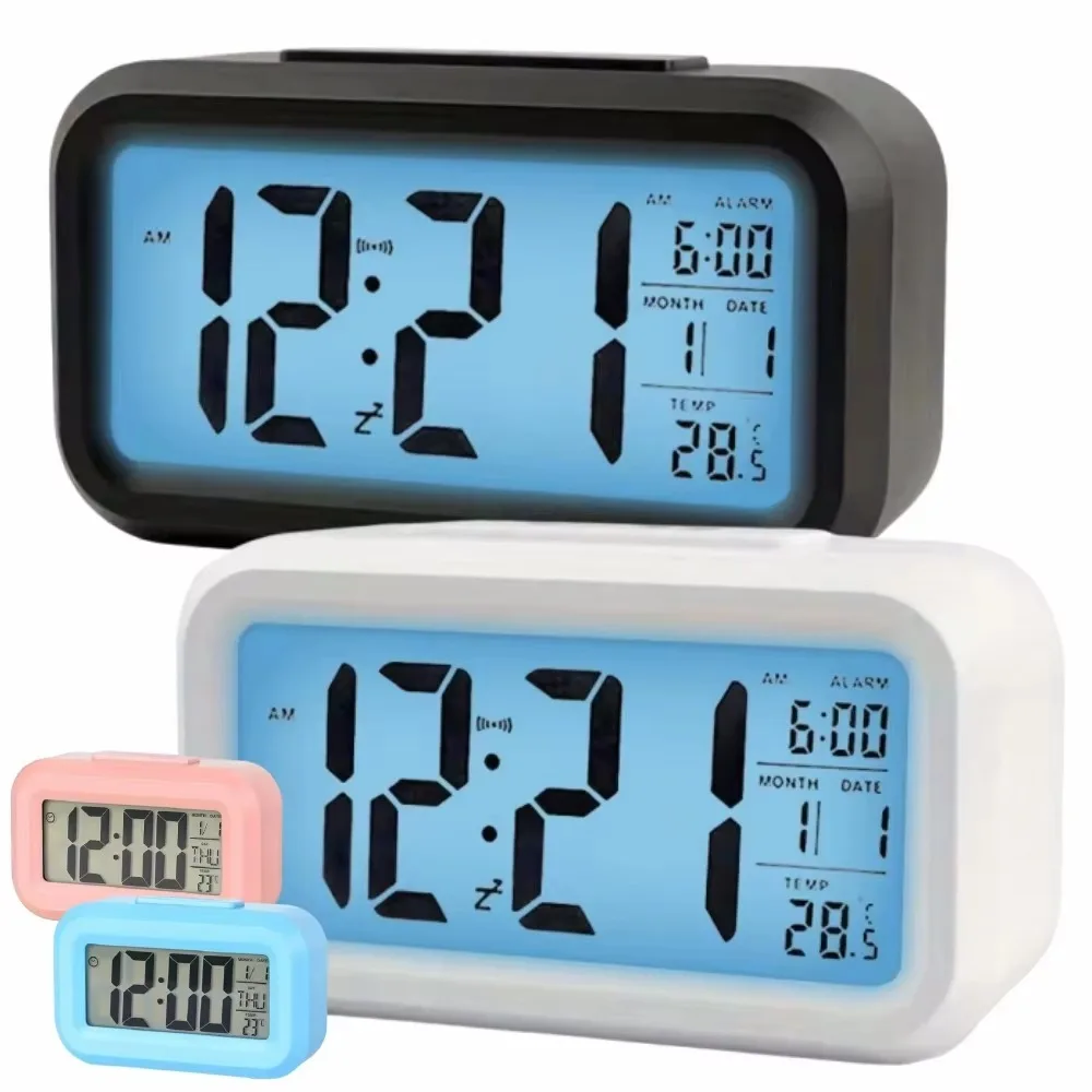 LCD Display Digital Alarm Clock Led Light Calendar Smart Digital Alarm Clock Temperature Display Battery Operated