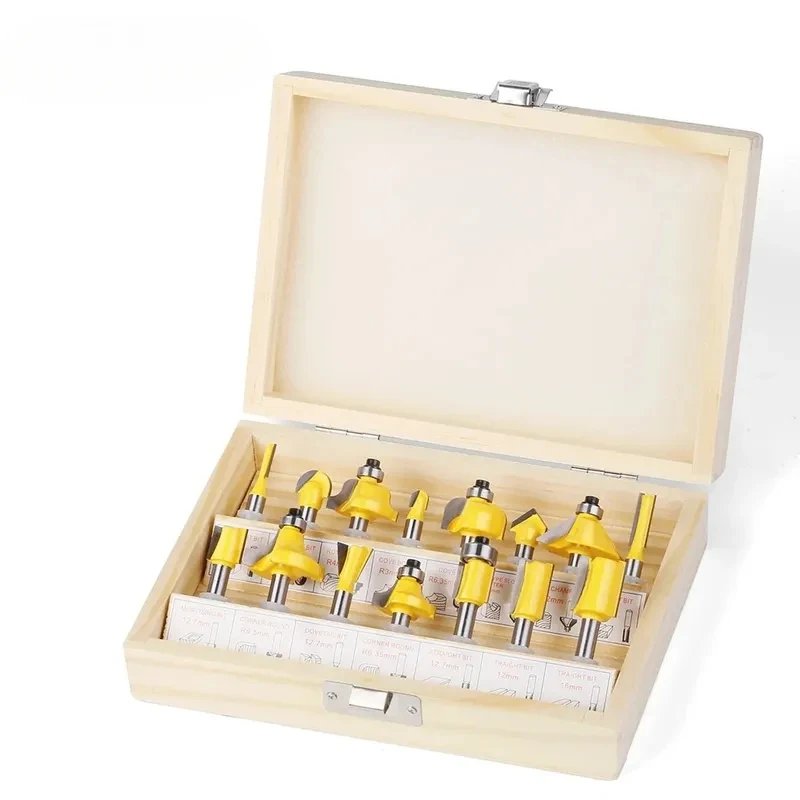 15PCS 1/4in 1/2in 6mm 8mm Shank Router Bit Set Trimming Straight Beading Milling Cutter Carbide Cutting Woodworking Tools