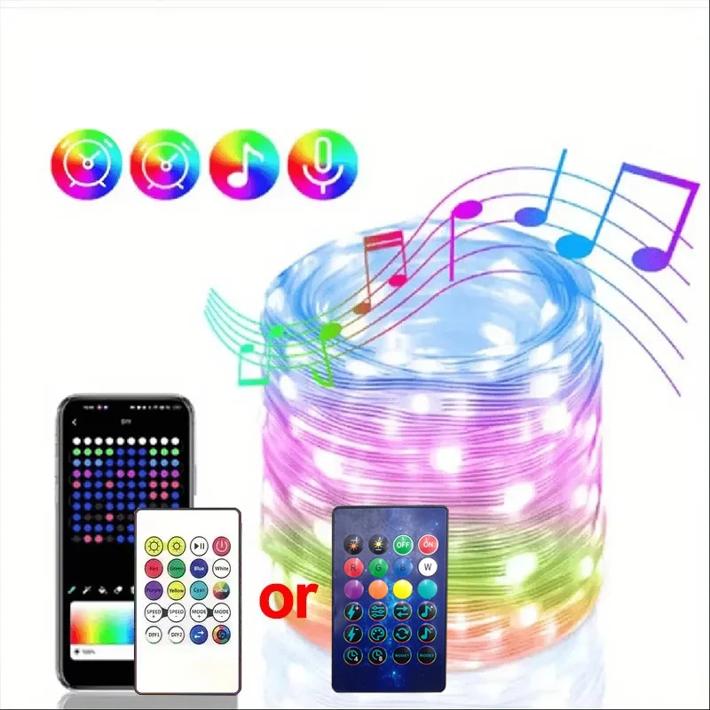 Luci intelligenti modificabili a LED RGB, telecomando Bluetooth, lucine impermeabili IC, luci per albero di Natale con porta USB WS281