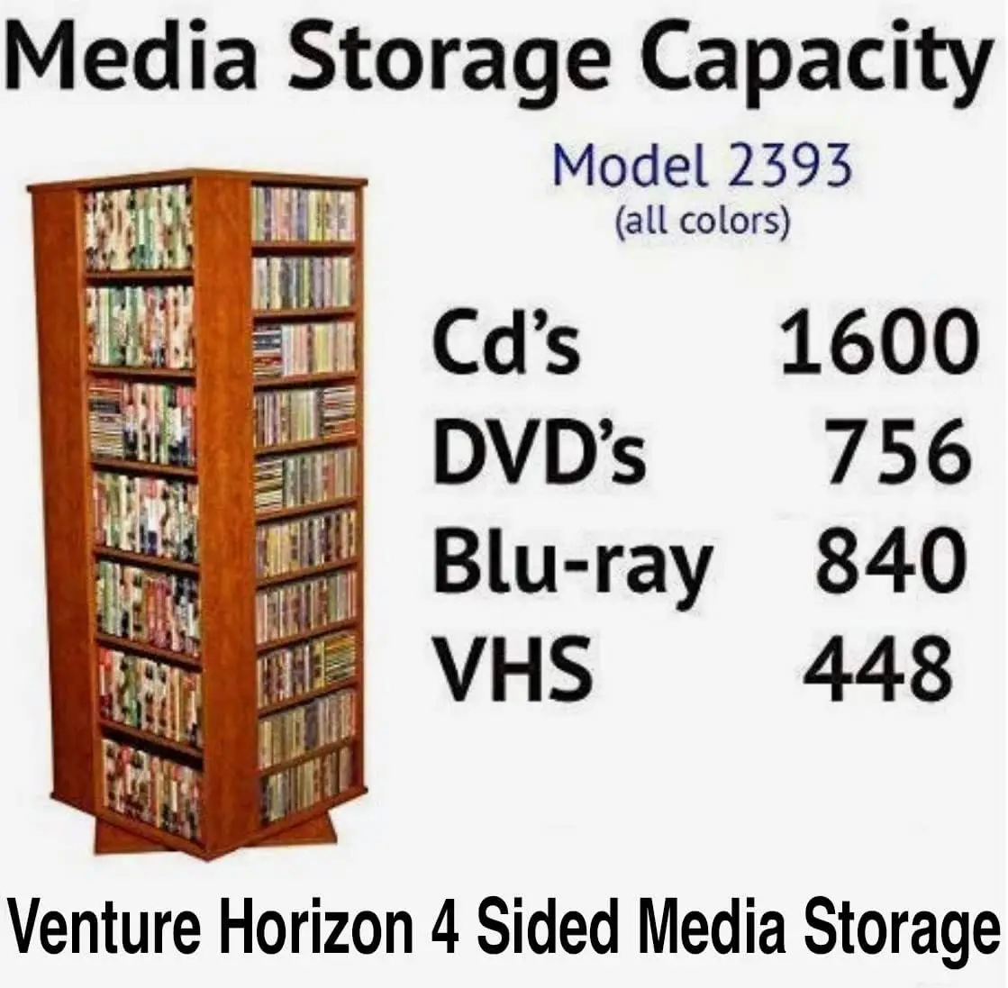 Venture Horizon Revolving Media Tower 1600 Grande-Walnut dvd storage