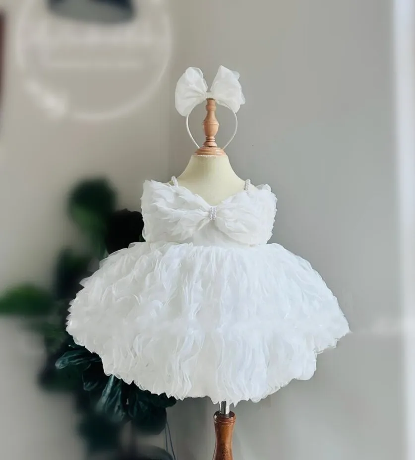 

White Puffy Flower Girl Dresses Tiered Tulle Tutu Princess Wedding Party Dress First Communion Gown Baby Gown