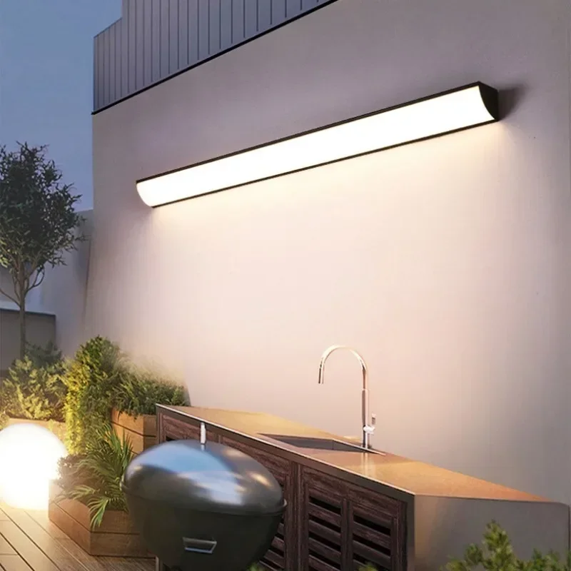 Lámpara de pared de tira larga minimalista impermeable al aire libre luces de pared LED jardín Villa porche patio aplique luz de pared de fondo