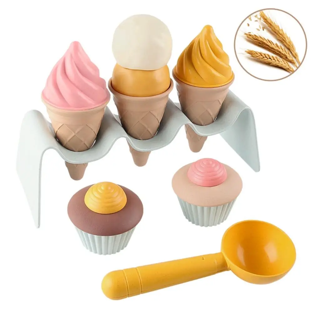 Summer Wheat Straw Ice Cream Model Toy Cake Gourmet Pretend Play Simulation Ice Cream Sand Making Kitchen Toy Beach Toys