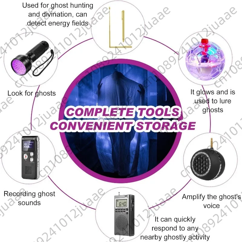 طقم معدات صيد الأشباح مكون من 9 قطع مع عداد القوة الكهربائية وصندوق أبحاث صيد الأشباح ومسجل الشريط وما إلى ذلك