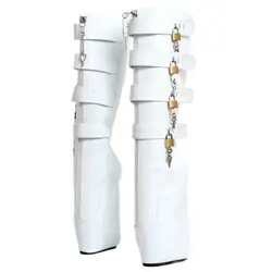 Women Knee-High Boots 7' Super High Wedge Ballet Heel Lockable Boots With Padlocks Custom Colors