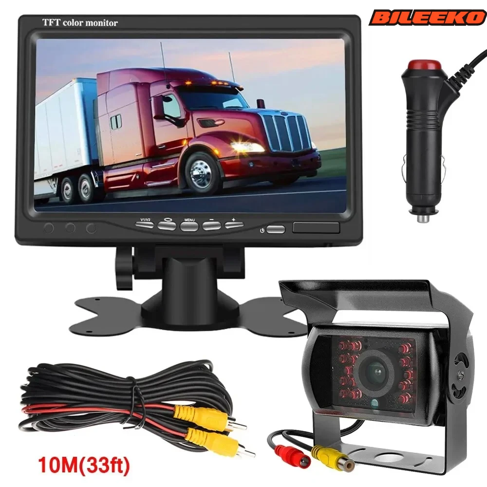 

Bileeko 7" Rear View Backup Camera Monitor - Night Vision System for RV/Truck/Bus/VAN, 12-24V Heavy Duty