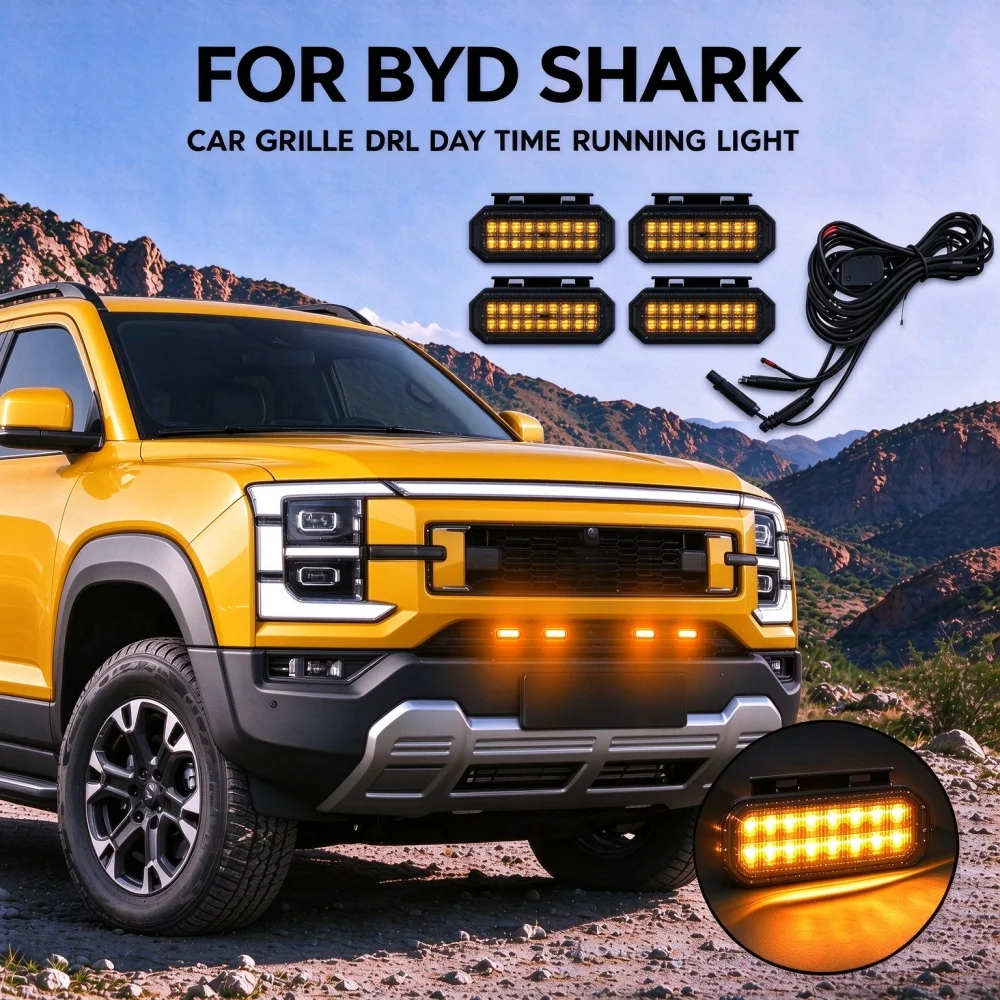 For BYD SHARK Truck LED Amber Front Grille Marker Lights Waterproof Raptor Style Grill Warning Lamp Accessories