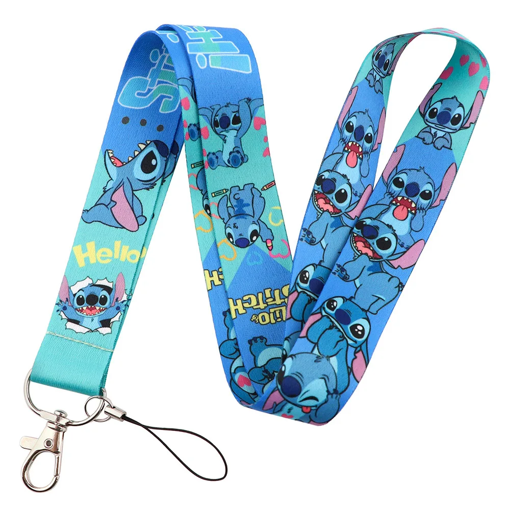 Disney Stitch Toy Traction Keychain Lanyard For Key Neck Phone Strap Electronic Cigarette Strap ID Key Strap Cartoon Kids Gift