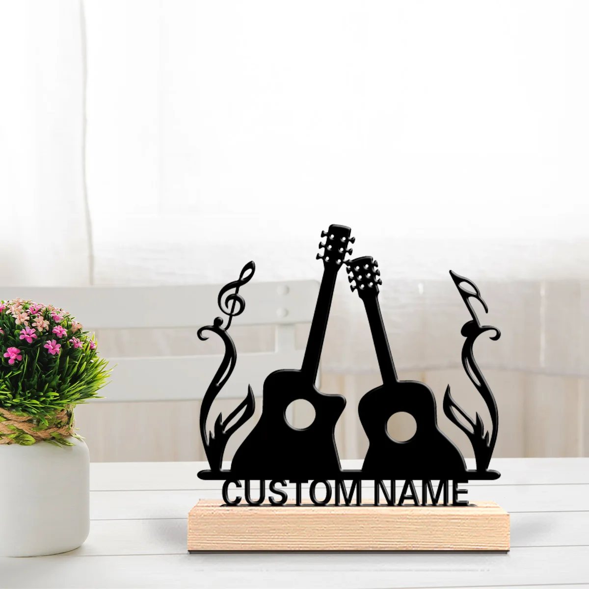 1pc Minimalist violin Customizable Letter Metal Statue Figurine With Wood Base Metal Sculpture With Wood Base For Youth Gifts