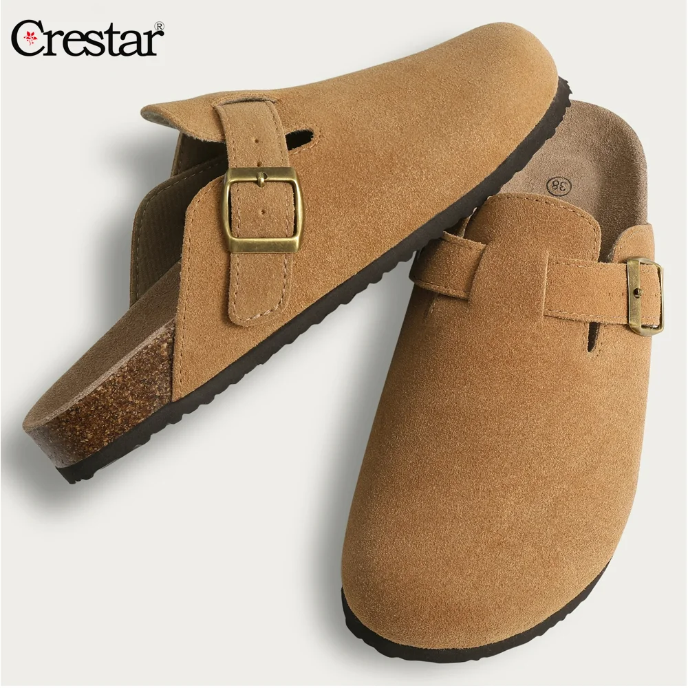 Crestar Trendy Clogs for Women Men Dupes Unisex Suede Cork Footbed Home Sandals with Arch Support Fashion Leather Potato Shoes