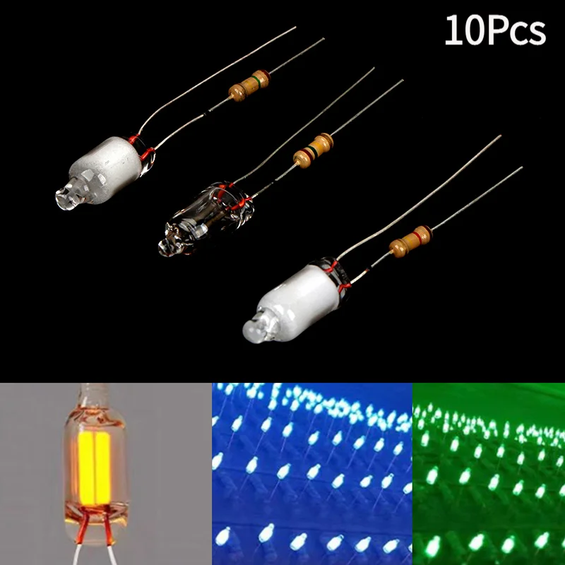 10Pcs Neon Light Bulbs 6*13mm Mini Neon Light Indicator With Resistor 220V Red/Blue/Green.