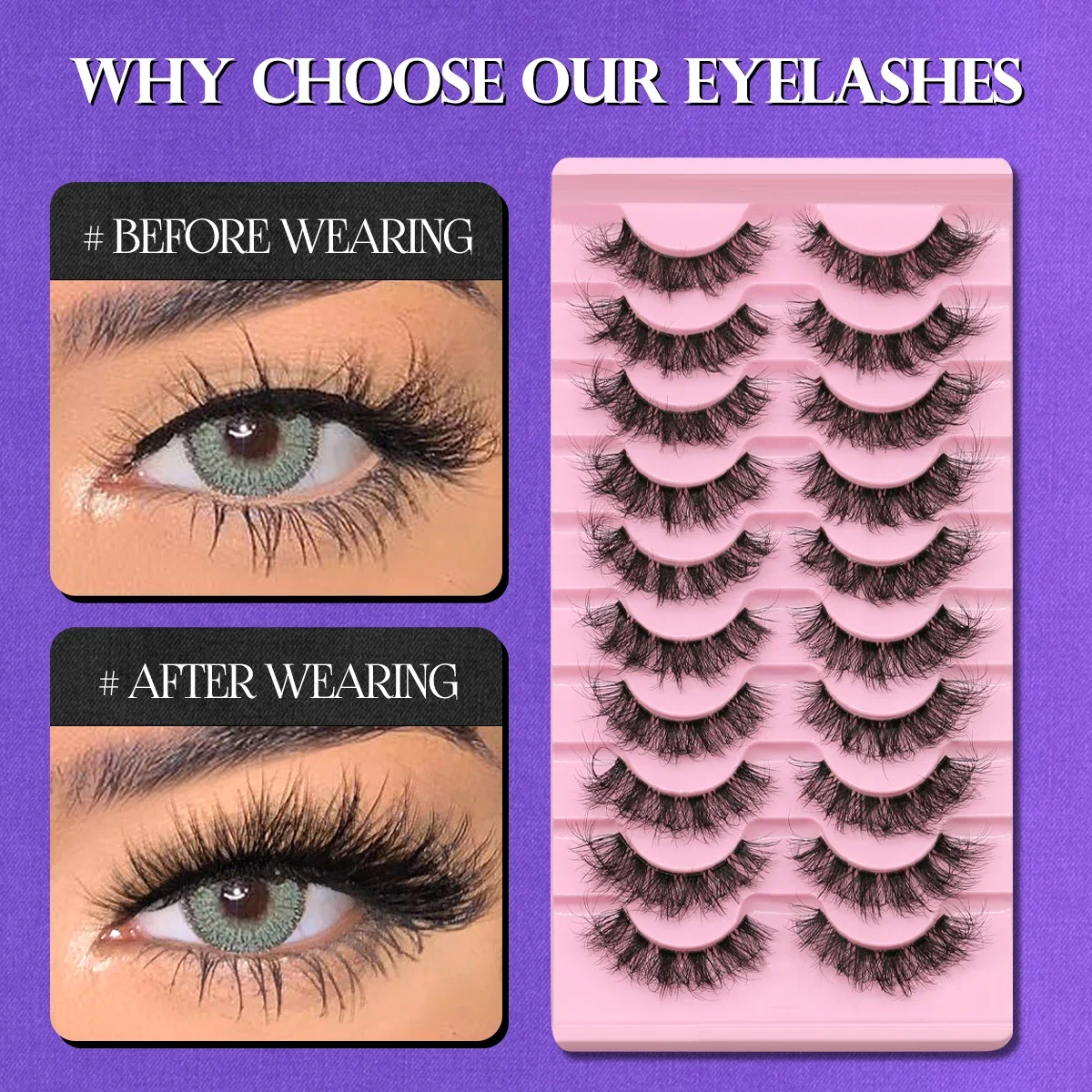 Veltrinay Faux cils oeil de chat cils vaporeux bande claire naturel Faux vison cils moelleux doux vaporeux cils maquillage