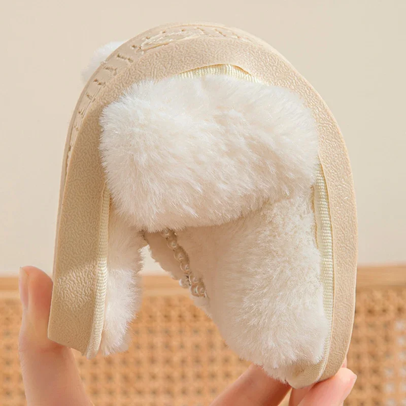 لؤلؤة رسالة رقيق فروي النعال للنساء لينة وحيد عبر حزام الفراء الشرائح امرأة شتاء دافئ أفخم النعال المنزل لحفل الزفاف #6