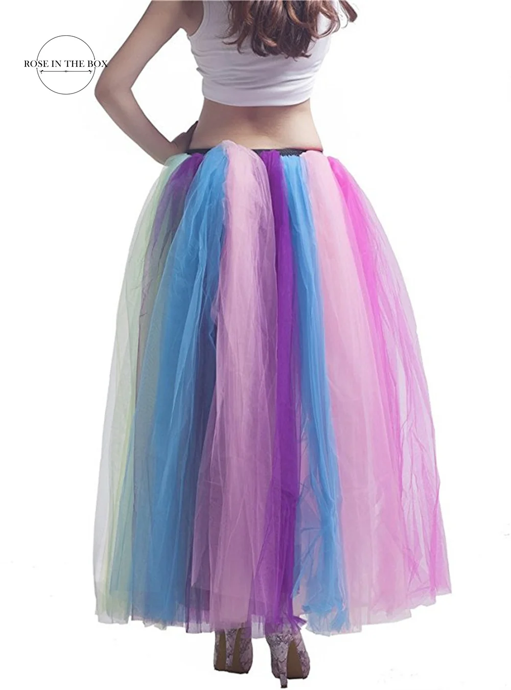 Unicorn Color Puffy Women Crinoline Tutu Skirts Long Rainbow Bridal Petticoats Cosplay Underskirt Rockabilly Tutu Party Skirts