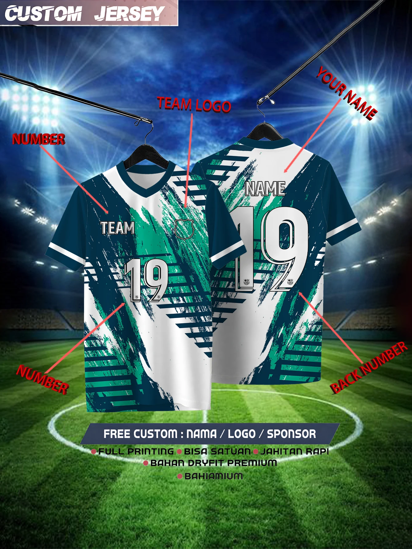 

Customized Geometric Green Short Sleeved Shirt with Team Name, Emblem, Name and Number, Outdoor Sports Short Sleeved T-shirt