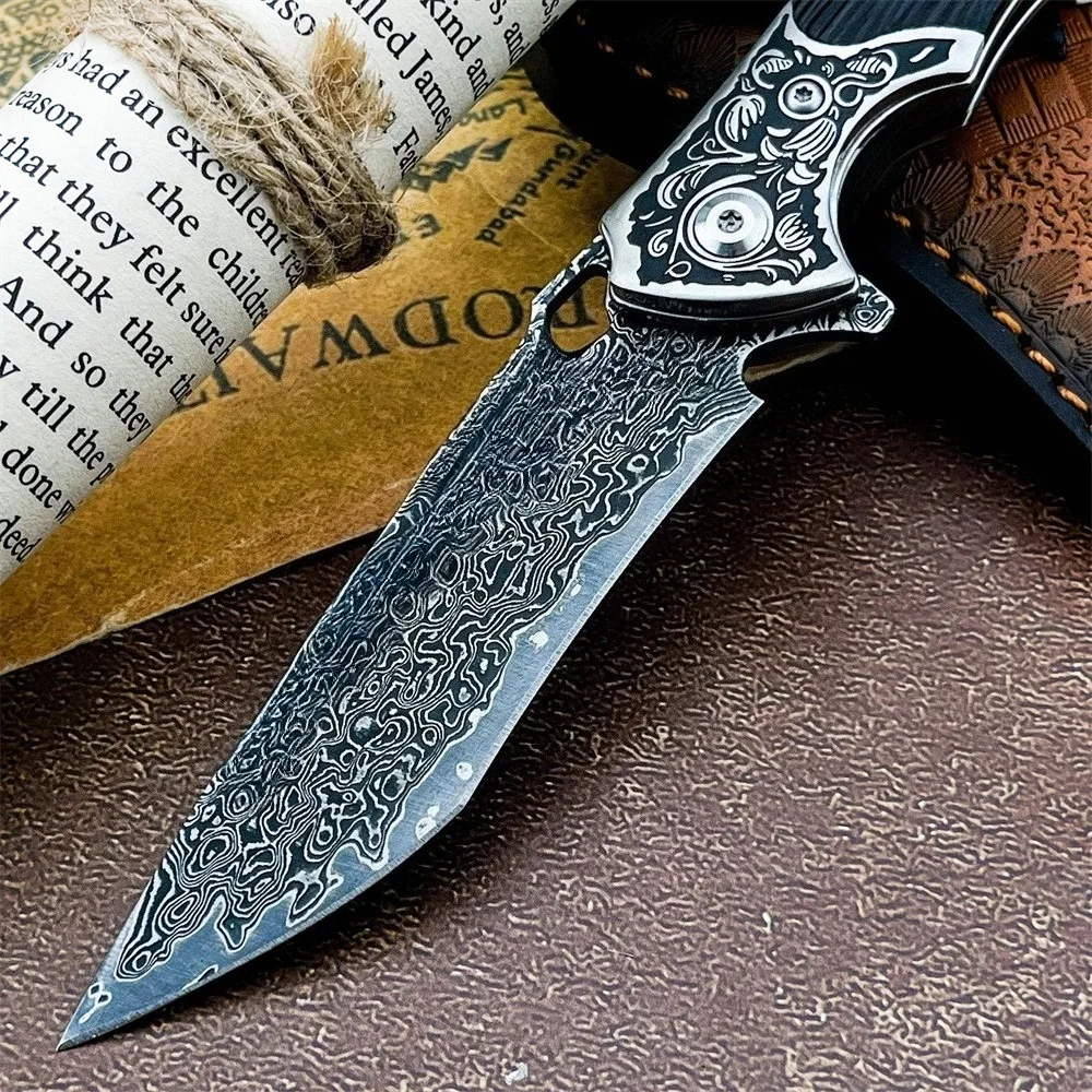 عالية الجودة التكتيكية سكين للفرد دمشق شفرة فولاذية خشب الأبنوس مقبض في الهواء الطلق التخييم الصيد الغابة الصيد أداة القطع