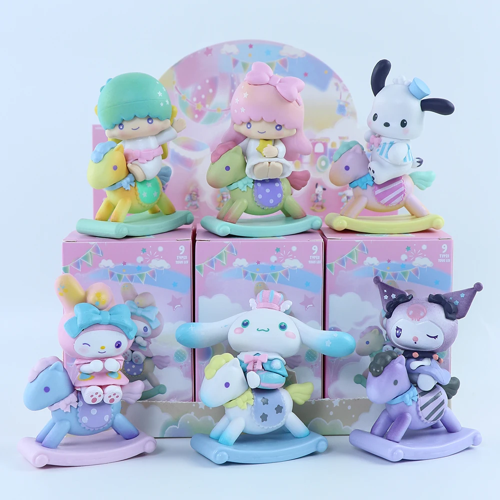 Sanrio Blind Box Characters Childishness Rocking Horse Figurine Melody Kuromi Pochacco Cinnamoroll Action Figure Gift Toys