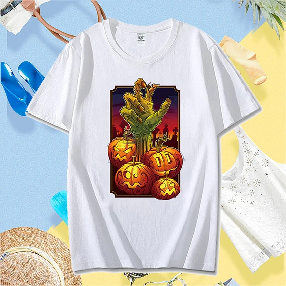 All Saints Day Pumpkin Head Short Sleeve Tshirt Trick or Treat Graphic Printed Funny Women T Shirt Humor Cartoon Man Clothing