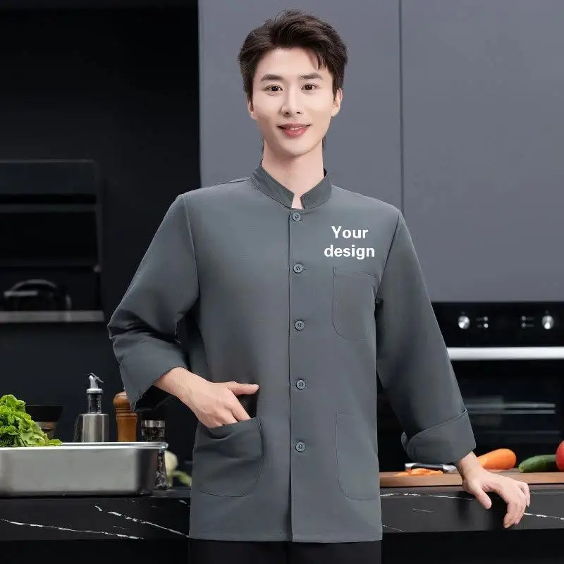 Waterproof Fabric Custom Professional Kitchen Jacket Print Logo Personalized Design Pattern DIY Work Clothes Cook Coat