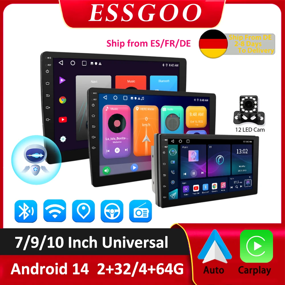 ESSGOO Android 15 Car Radio Automotive Multimedia Wireless Carplay GPS Stereo For Volkswagen Nissan Hyundai Kia Toyota Ford
