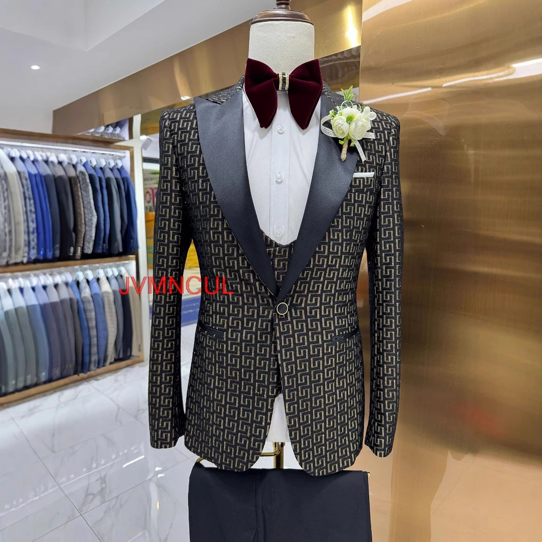 Men Formal Party Wear Outfit - 남성용 2026 프린트 3피스 슬림핏 가을