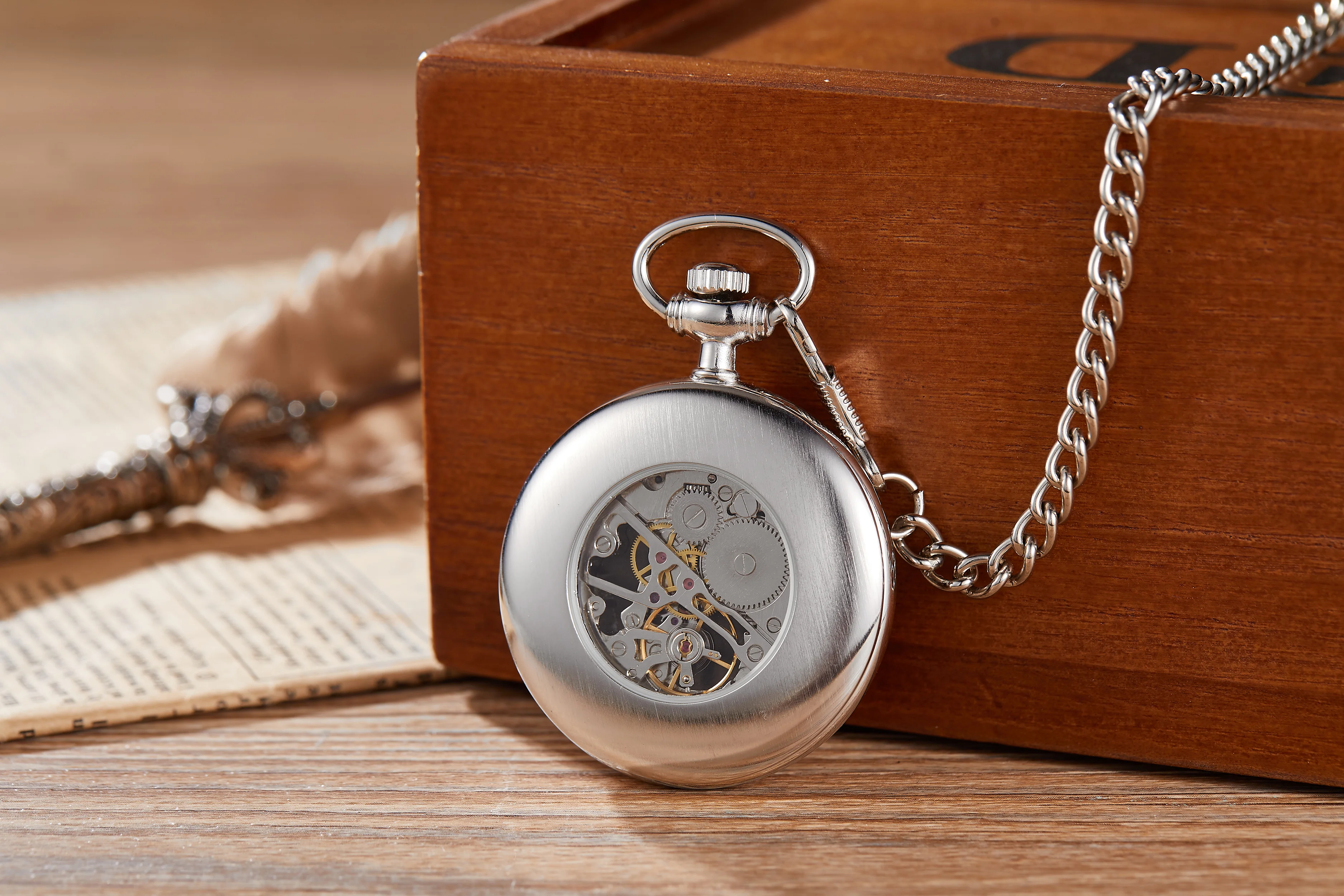 Noctilucent Fluorescent Open Face Arabic Numerals Mechanical Pocket Watch Chain Luminous Pendant Jewelry Clock Gifts Men Women