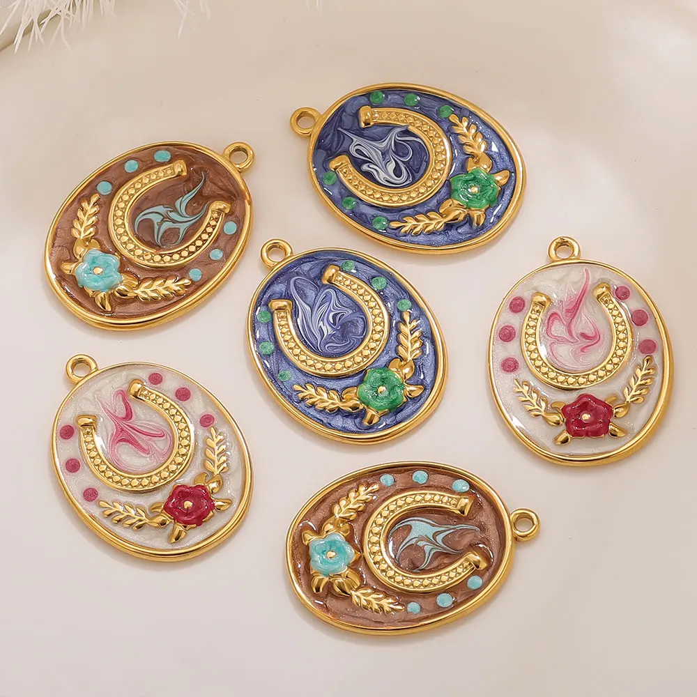 

2PCS Enamel Stainless Steel Charms Gold Plated Horseshoe Pendant Accessories DIY Bohe Women's Jewelry Earring Making Materials