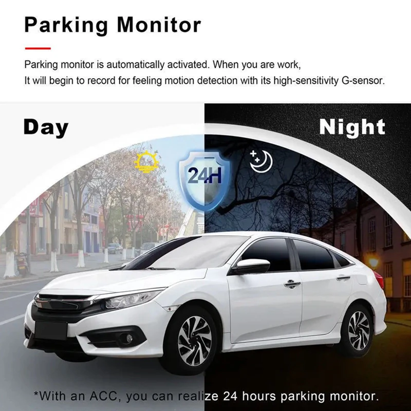 كاميرا داش للسيارة 4k 3 بوصة IPS، صورة عكسية للكاميرا المزدوجة، تسجيل حلقة، كاميرا رؤية ليلية محسنة للسيارات #5