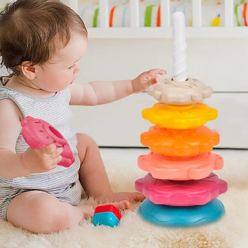 Bé Con Quay Đồ Chơi Trẻ Em Giáo Dục Montessori Đồ Chơi Cầu Vồng Cho Bé Rainbow Xếp Hình Vòng Tháp Trò Chơi Xếp Hìni