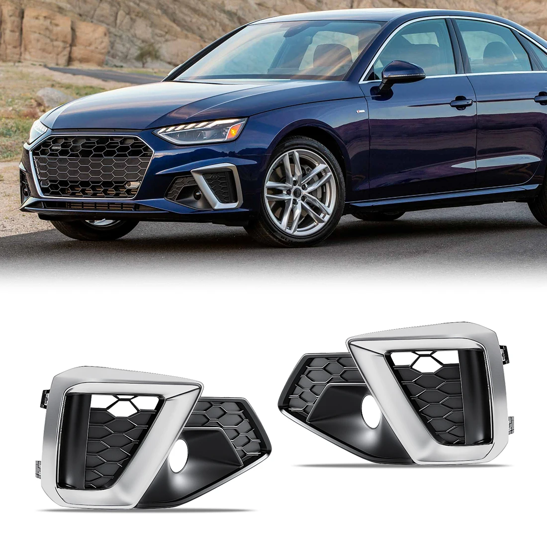 1/2pcs Front Bumper Grille Foglight Cover For Audi A4 B9 Sport 2020-2024 Fog Lamp Grill Frame Decoration 8WD807681M 8WD807682M