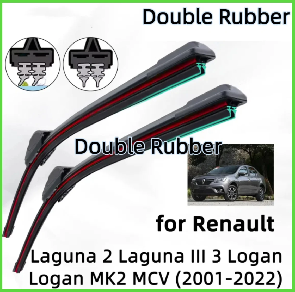 

Double Rubber Car Wiper for Renault Laguna 2 III 3 Logan MK1 MCV MK2 Front Wiper Blades Brushes Cutter Accessories Windscreen