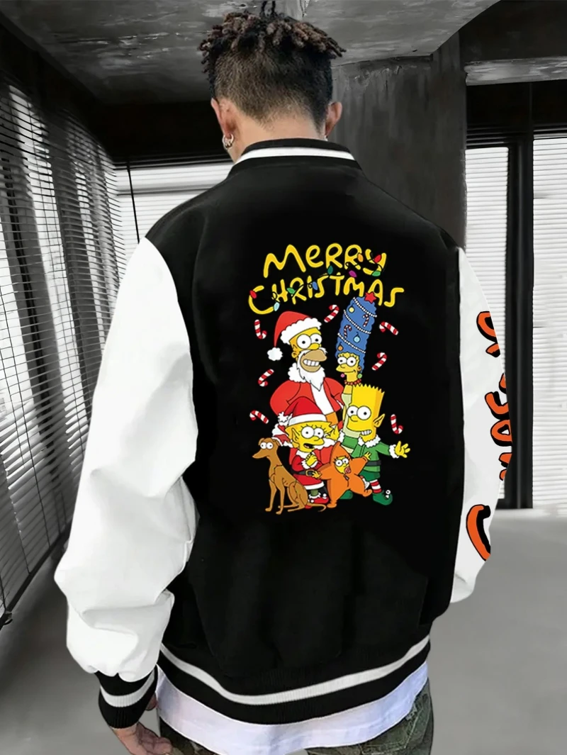 

Мужская бейсбольная куртка The Simpsons с семейной фотографией на рождественскую тематику и принтом, мужская бейсбольная куртка в стиле ретро