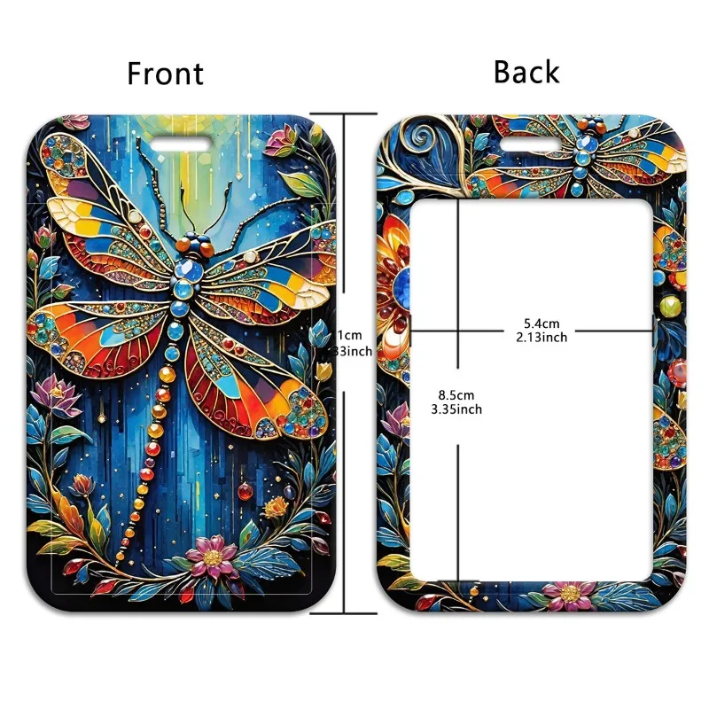 Dragonfly Printed Lanyard Hard Slide Cover Card Holder, Multi-use Neck Strap Keychain, Storage Sleeve for Bus Card Student