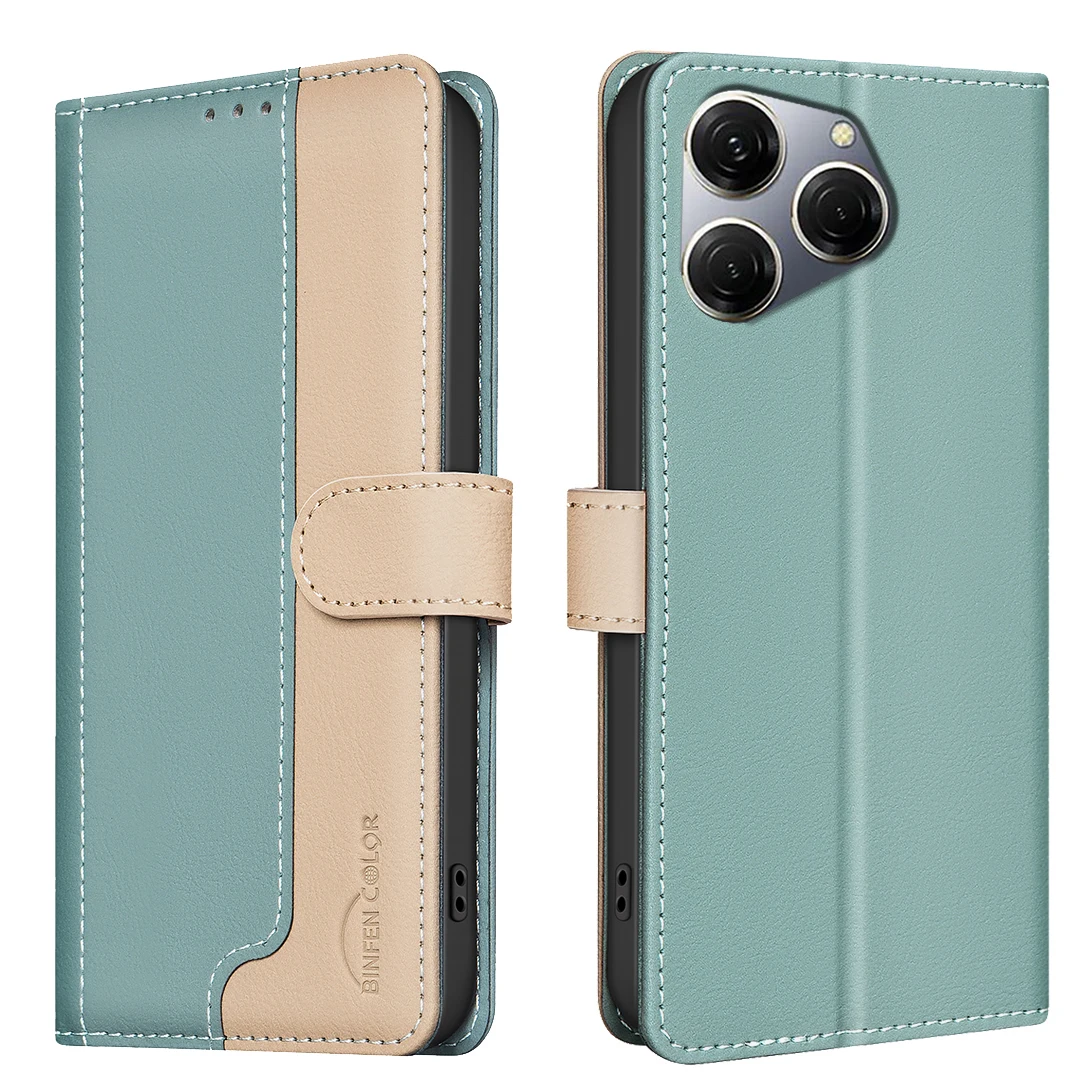 For Tecno SPARK 20 Pro Phone Case Protective Case Color-Blocked RFID Soft Shell Flip Leather Case