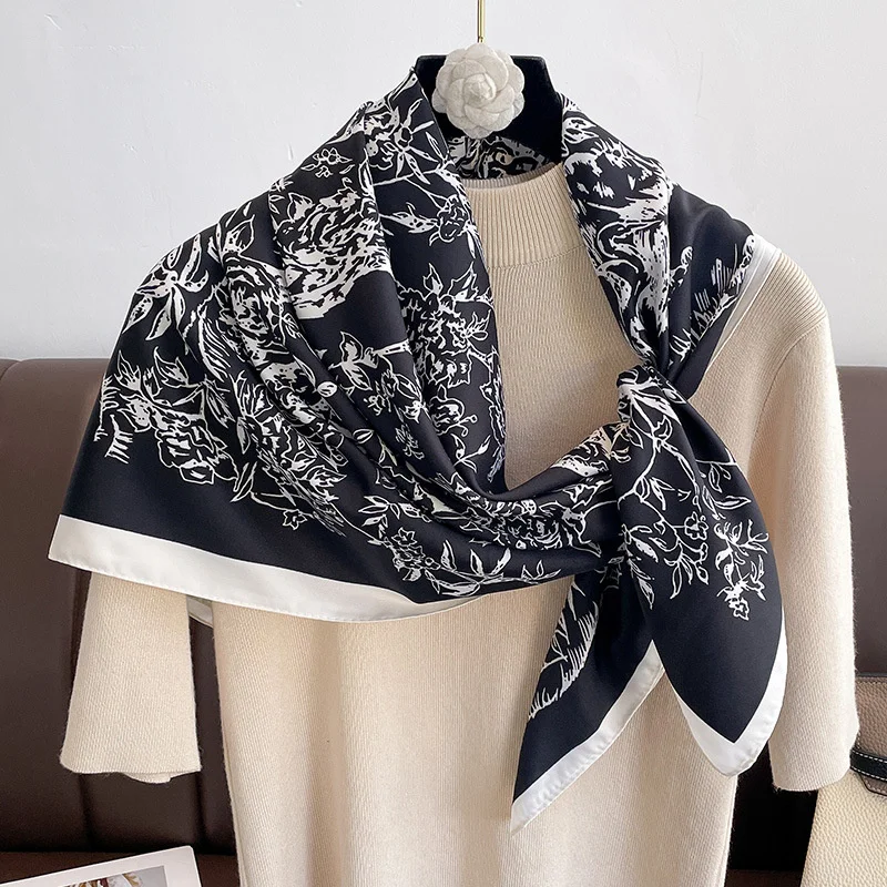 Design Print Twill Square Silk Scarf Women Shawl Wraps Neckerchief Female Hair Hand Head Scarves Hijab Echarpe 2024 Bandana