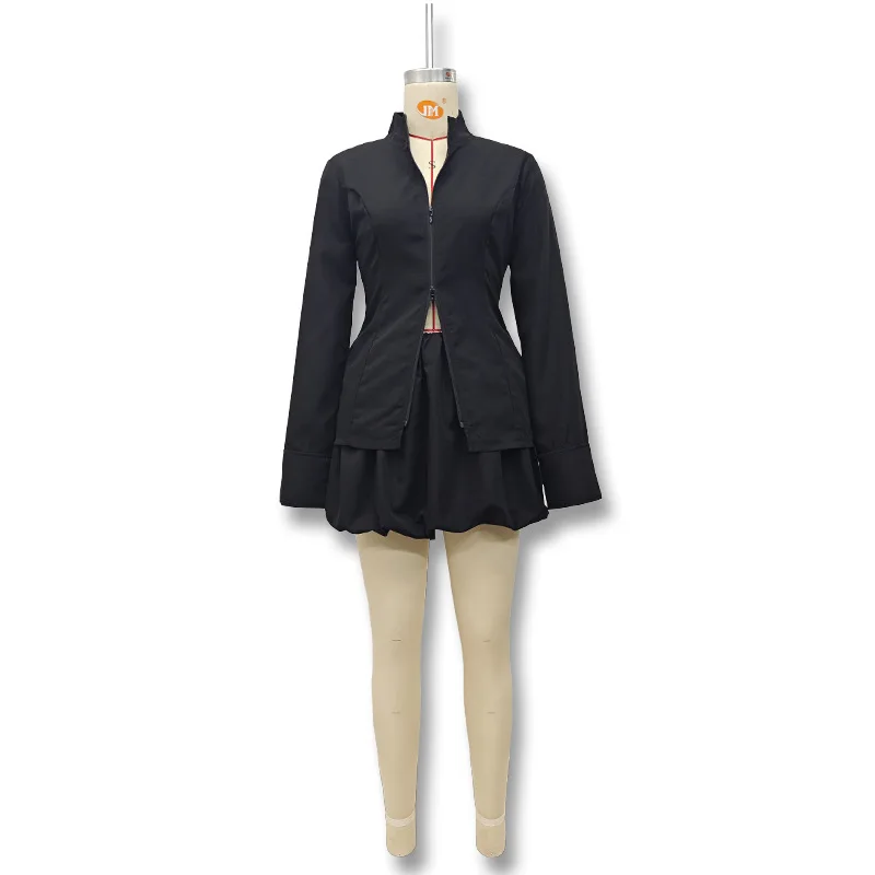 Vrouwen 2 Stuk Sets Skinny Eenvoudige Dagelijkse Lange Mouw Crop Tops + Gezwollen Rok Streetwear Bijpassende Outfits 2025 Elegante Avond prom