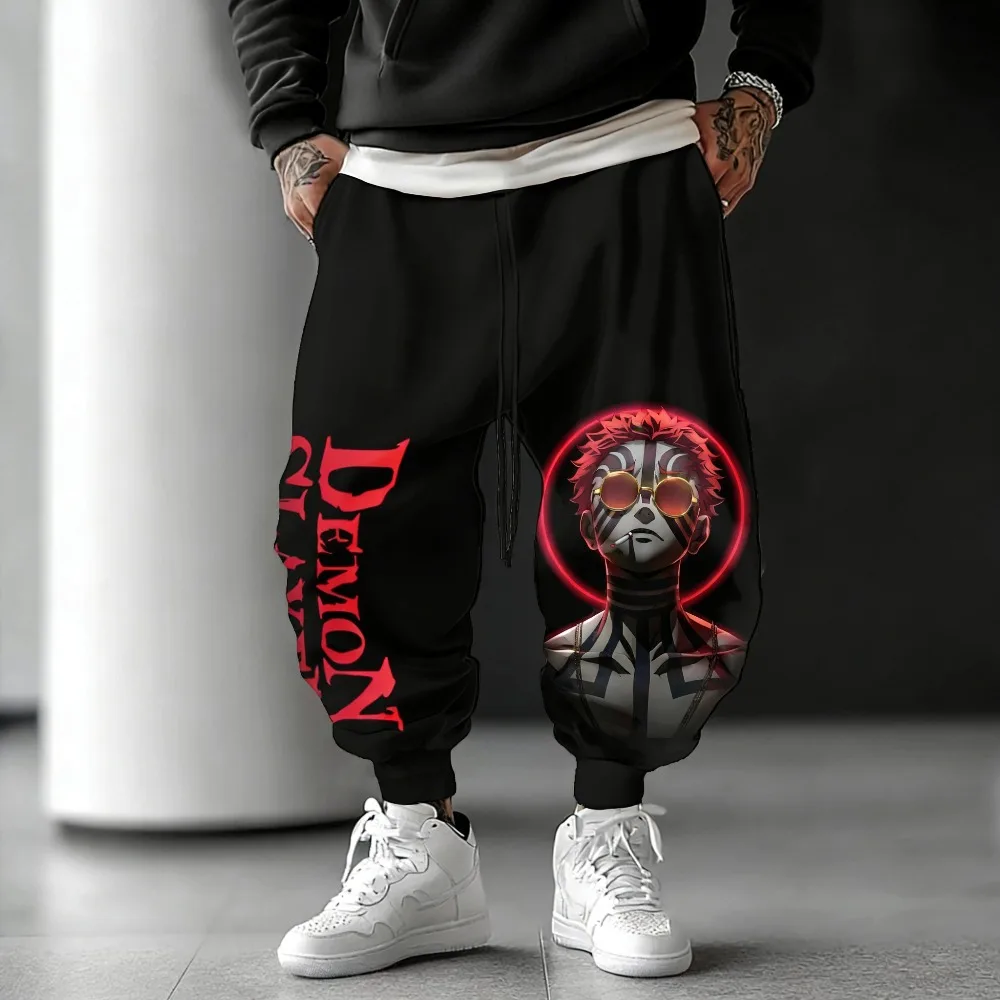 Demon Slayer Unisex-Sporthose aus reiner Baumwolle Akaza 2026 Frühjahr/Sommer Harajuku Anime-Print Amerikanische Hip-Hop-Loose-Fit-Hose