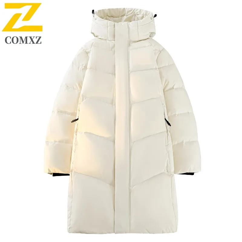 COMXZ Men Travel Down Jacket Classic Hooded Travel Windproof Warm Parka Ultra Light Camping Cold Resistant Winter Puffer Coat
