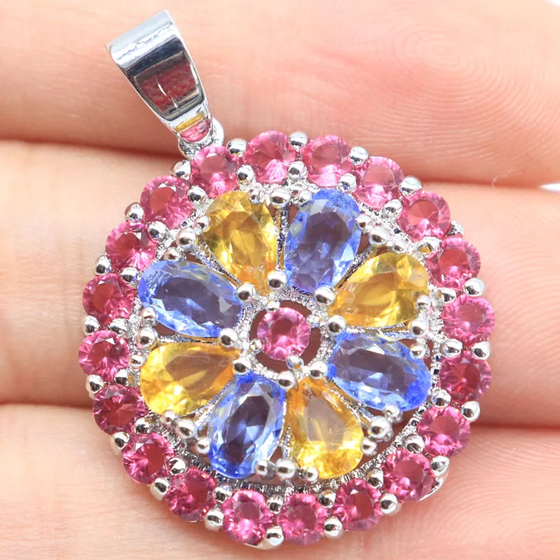 

Buy 5 Get 1 Free 34x24mm Highly Recommend Real Ruby Multi Color Violet Tanzanite Kunzite Rhodolite Garnet Silver Pendant