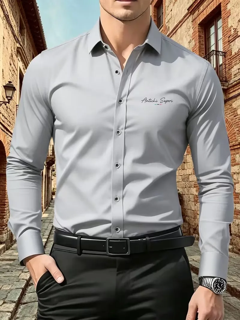 Men's Slim-Fit Long-Sleeve Button-Down Shirt Business Casual Formal Style Wrinkle-Resistant Easy-Care Elegant Design