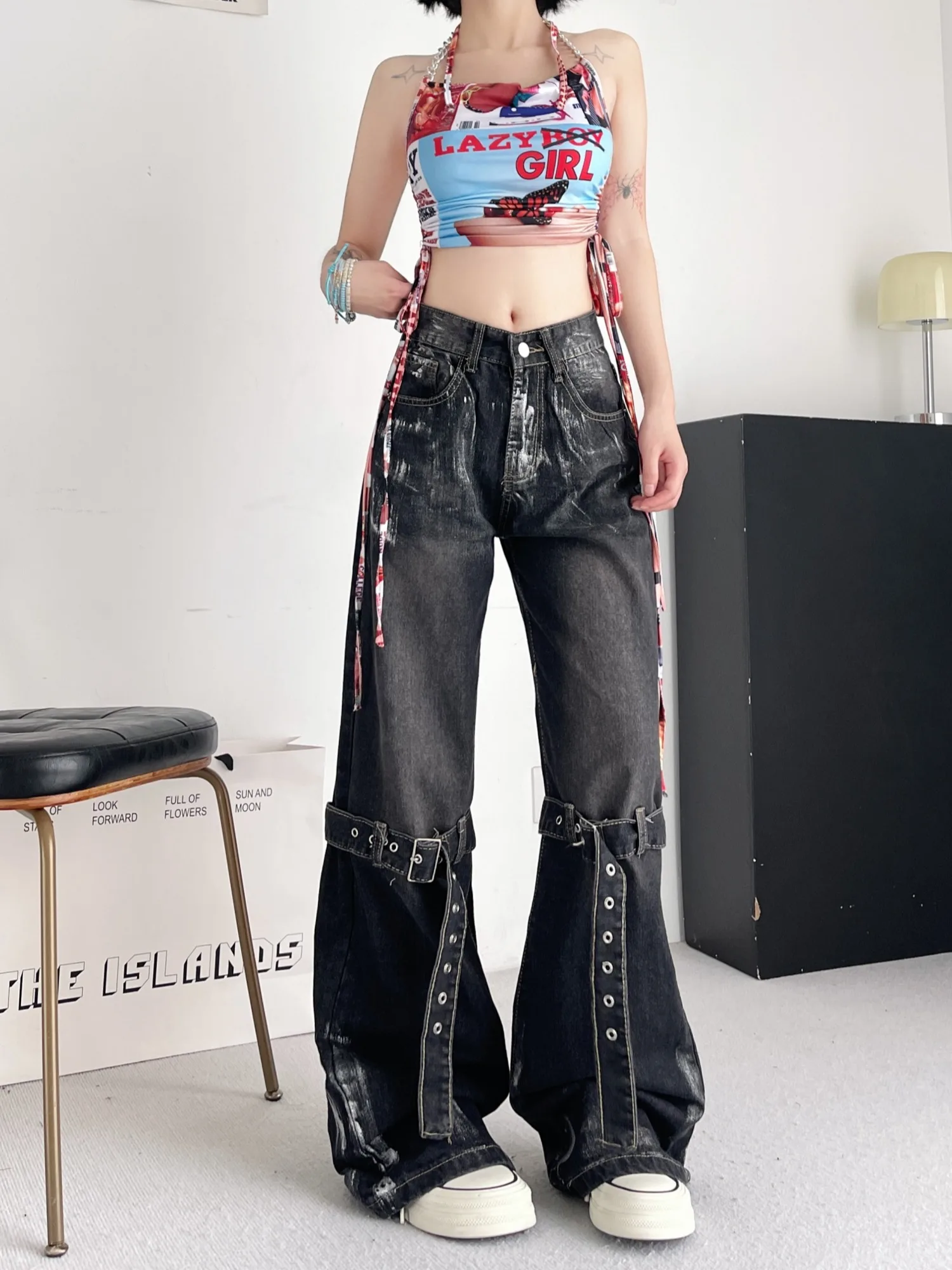 Frauen dunkle Akademie Baggy Grunge Harajuku Mode Jean Trashy Y2k Streetwear Low Rise Denim Cargo hose 2000s japanische Kpop Goth