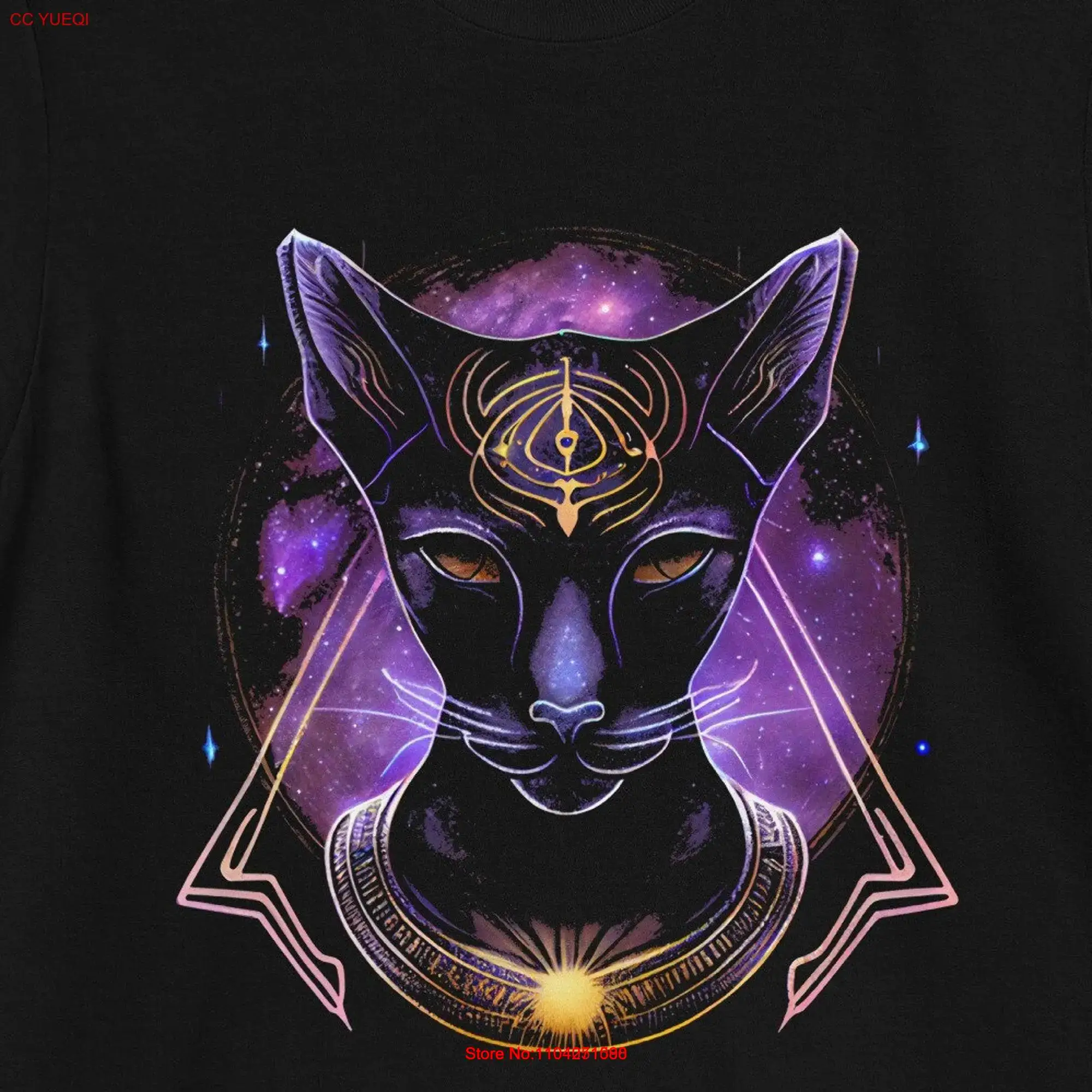 Bastet T Shirt Egyptian Cat Goddess Mythology Cosmic Field Ancient Divinity long or short sleeves