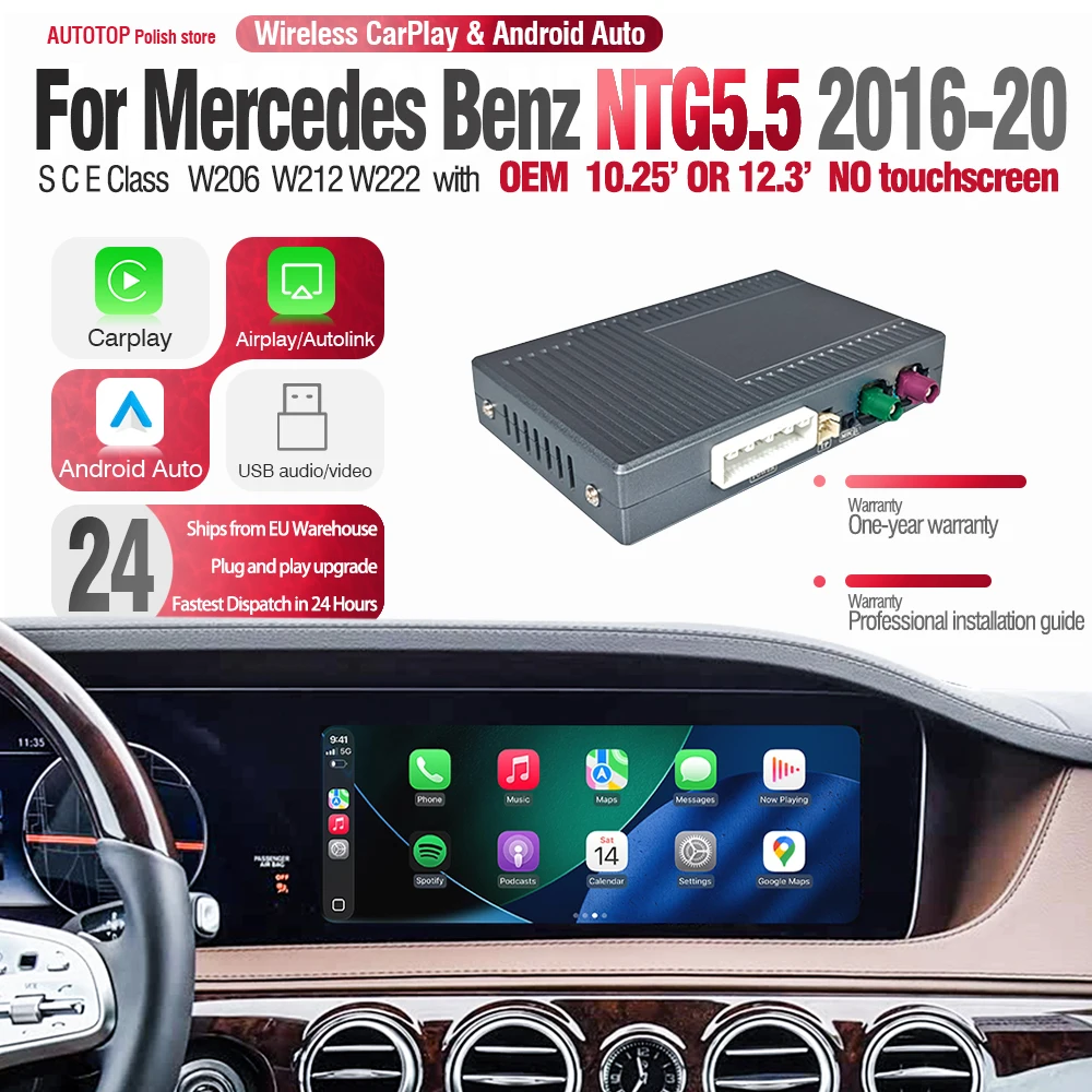 Décodeur sans fil CarPlay Android Auto AUTOTOP pour Mercedes Benz NTG5.5 W213 W206 W212 W222 Module Navigation Android pour voiture