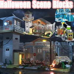 MOC City Halloween Biochemistry Laboratory Series Building Blocks Street View Prison Ruins Military Scene Base Bricks Toys Gifts