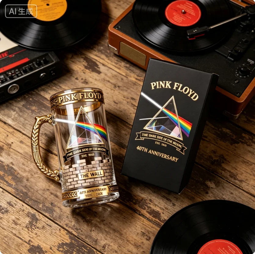 1965–2026 Pink Floyd 61st Anniversary Commemorative Beer Tankard, Dark Side of the Moon Prism Glass Mug Collectible Barware