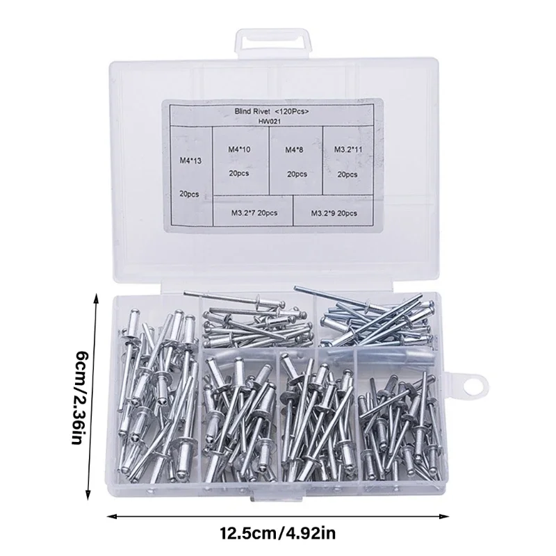Rivets multifonctions en aluminium, 120 pièces, robustes, antirouille, avec rangement, excellents pour fixation des métaux,