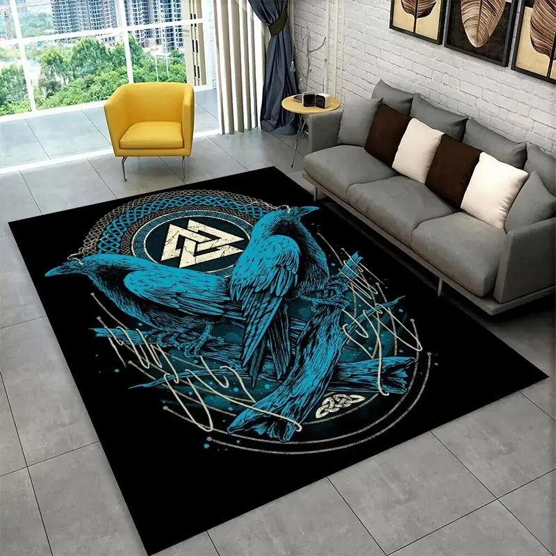 Viking Totem Nordic Rune Valhalla Vegvisir Odin Large Area Rug Non-slip Carpet for Bedroom Living Room Sofa Doormat Floor Mat