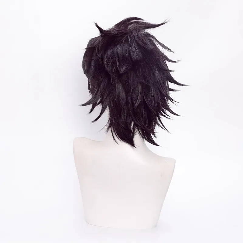Cosplay Wig Identity V Anime Wig Ganji Gupta Short Synthetic Wig Dark Purple Role Play Wig with Wigcap for Halloween Carnival