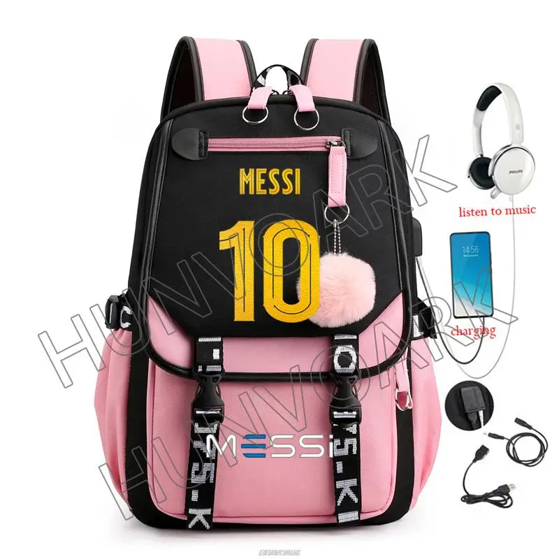 Messi Rucksack rechargeable USB business computer Schoolbag Casual Backpack Senior High School Student Schoolbag